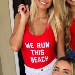 “We Run This Beach” Red One Piece